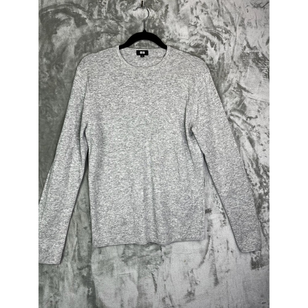 UNIQLO‎ Mens Light Gray Waffle Knit Long Sleeve Thermal Crew Neck Sweater Top M